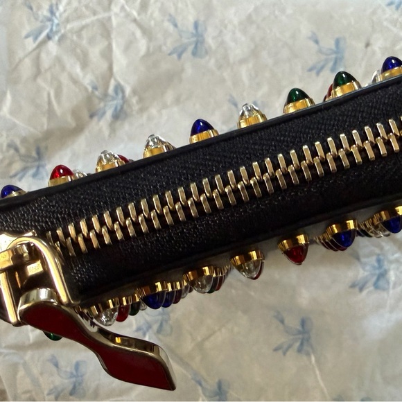 Christian Louboutin Black Studded Zip Wallet with Multicolor Gem Studs - Picture 8 of 8